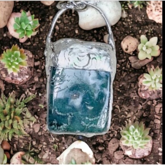 Moss Agate Pendant & Thorn Necklace Crafted with Silver Blend Boho Metalwork - Picture 10 of 16